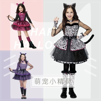 2023 Sevimli Kitty Kedi Kostümleri Kızlar Çocuklar Festivali Parti Cadılar Bayramı Cosplay Kostüm Karikatür Animasyon Gösterisi Kıyafet Elbise Elbise
