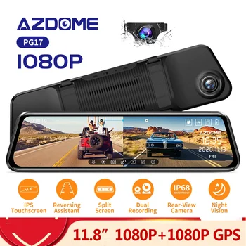 AZDOME PG17 Araba Ayna DVR GPS WİFİ 1080P Çift Kamera 11.8 inç Dokunmatik Ekran Dikiz Dash Akışı Medya Video Kaydedici Gece Görüş