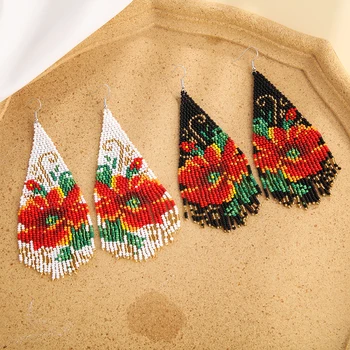 Pirinç boncuk küpe Çiçek Tasarım Moda Basit El örgü Bohemia Alaşım Kuş Püskül Özgünlük Geometri Boncuklu küpe