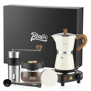 Bıncoo 6 parça Set Üstü Ocak Moka Pot Kahve Makinesi Seti İçerir Elektrikli Soba, 300ml Moka Pot, Manuel Değirmeni M1