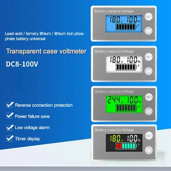DC8-100V LCD Dijital Voltmetre Pil Kapasitesi Göstergesi Ölçer Paneli Yüzde Ekran Gerilim Sıcaklık Alarmı Beyaz Kabuk