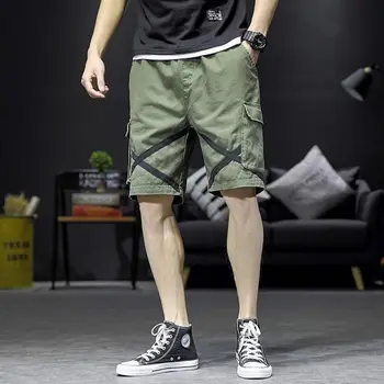 Iş giysisi Şort Çoklu Cepler erkek Yaz Kore Versiyonu Trend Gevşek Sokak Rahat Bel İpli Uydurma Erkek Kısa