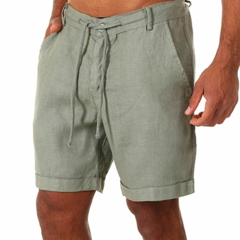 2023 Erkek Şort Rahat Dantel-up Sweatpants Şort Düz Renk Yaz Pamuk Ve Keten Şort Rahat Sandıklar Spor Pantolon