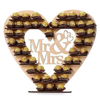 Rustik Basswood Dekoratif İçi Boş Kalp şeklinde Çikolata Organizatör Raf Çikolata Standı sevgililer Günü Malzemeleri