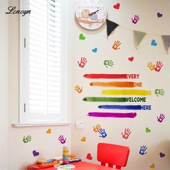 Lenoyn Renkli Palmiye Baskılar duvar çıkartmaları Sticker Çocuk Odası Oturma Odası Anaokulu yatak odası dekoru Ev duvar Çıkartmaları Sticker